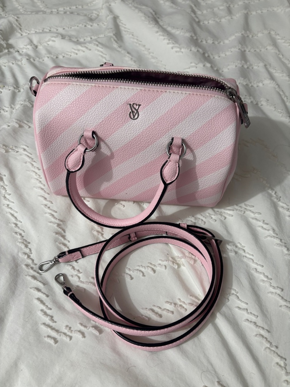 Victoria Secret heritage Pink Striped Top-Handle Women's Satchel - Picture 4 of 5